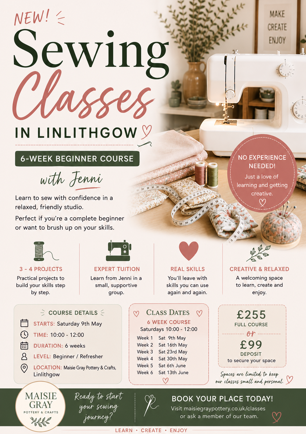 Learn to Sew in 6 Weeks | Beginner Sewing Course (Saturday, Linlithgow)