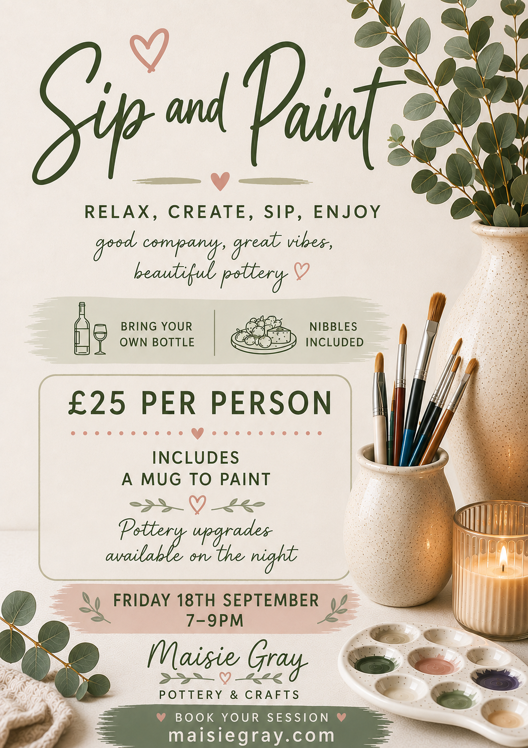 Sip & Paint Linlithgow | Pottery Painting Nights | Maisie Gray Linlithgow