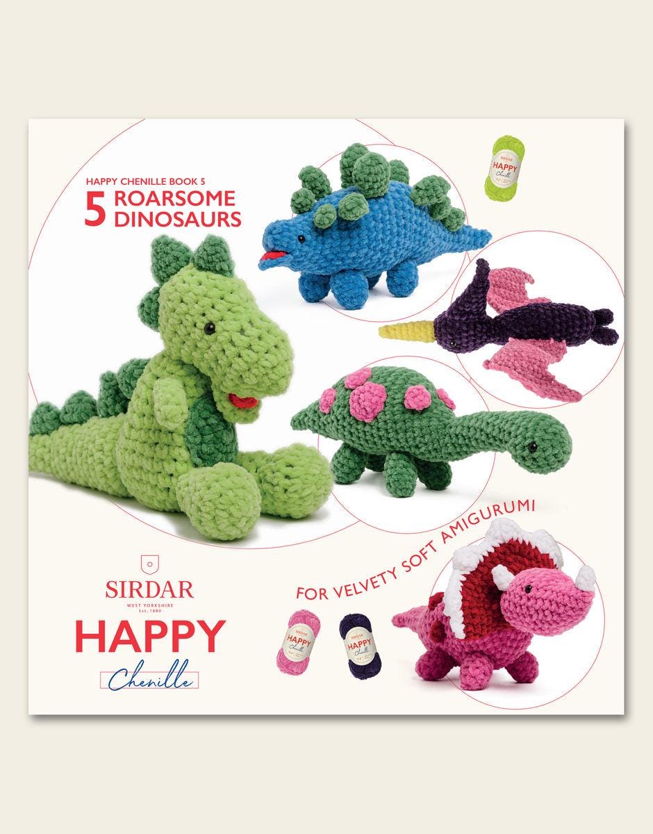 Sirdar Pattern Books Chenille 5 Improbable Animals, 5 Roarsome Dinosaurs, 5 Under The Sea, Puppy Party, Teddy Bears Picnic and 5 Fruit Veg.