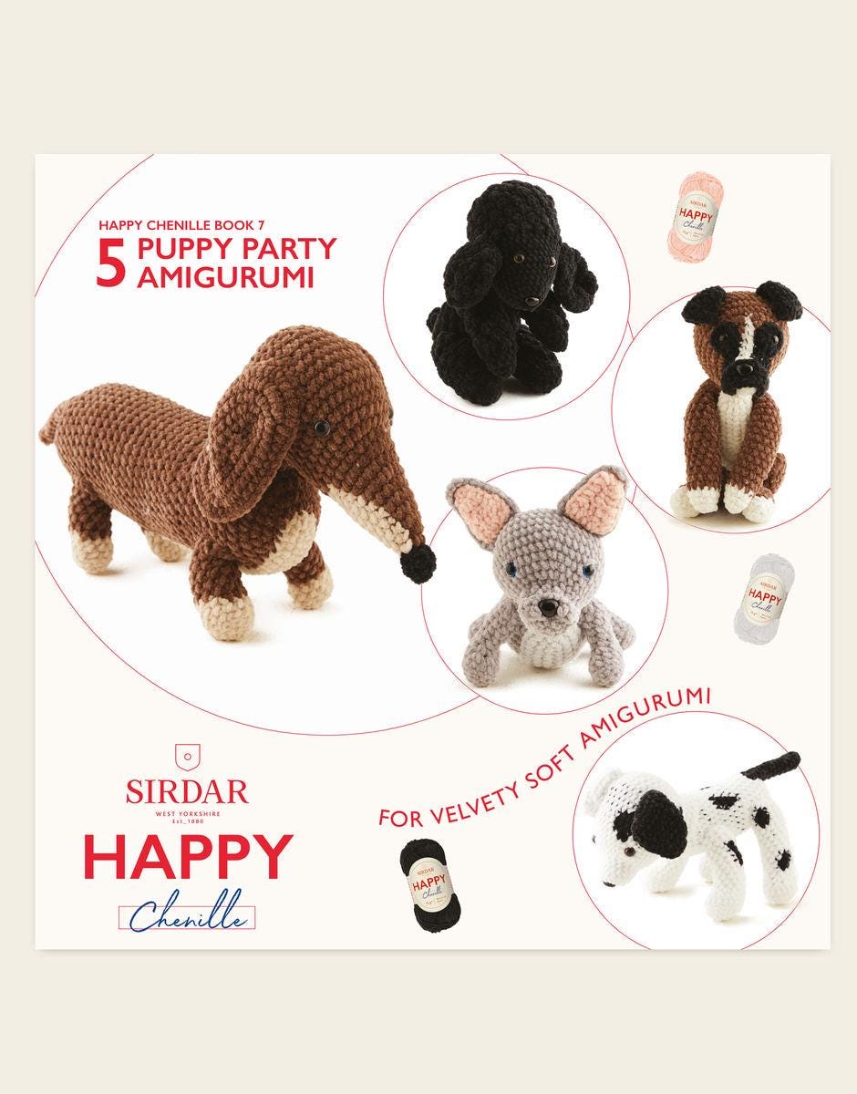 Sirdar Pattern Books Chenille 5 Improbable Animals, 5 Roarsome Dinosaurs, 5 Under The Sea, Puppy Party, Teddy Bears Picnic and 5 Fruit Veg.