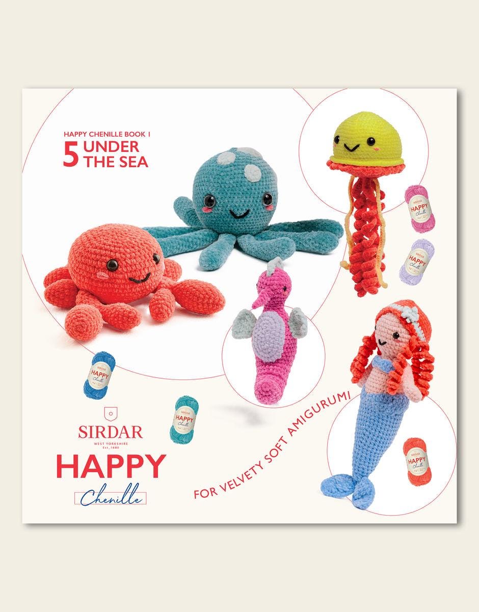 Sirdar Pattern Books Chenille 5 Improbable Animals, 5 Roarsome Dinosaurs, 5 Under The Sea, Puppy Party, Teddy Bears Picnic and 5 Fruit Veg.