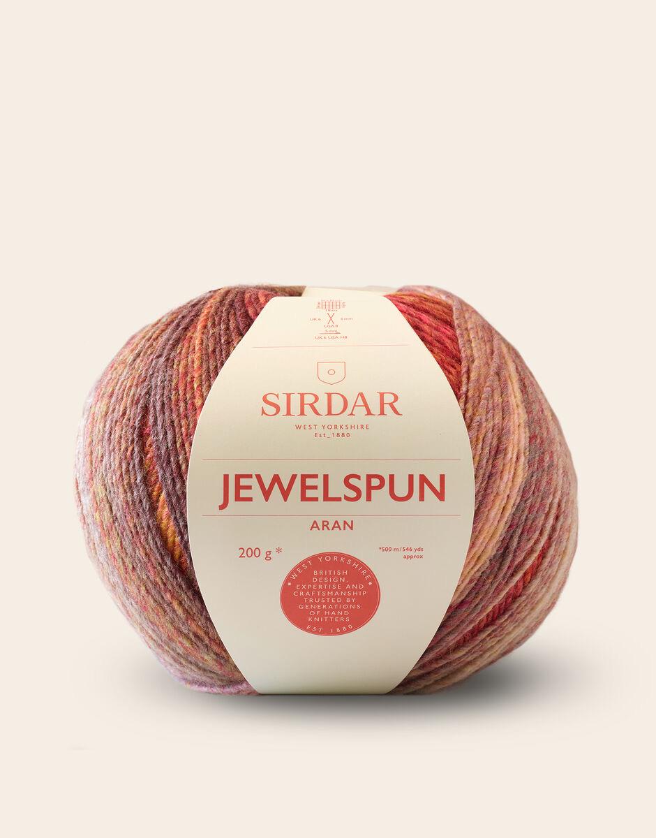 Sirdar Jewelspun Aran 200g in 852 Evening Jade, 854 Turquoise Sky, 855 Sunstone Amber and 694 Crystal Quartz