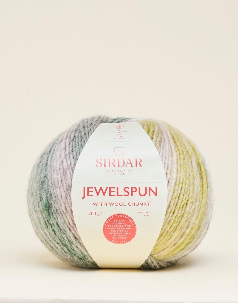 Sirdar Jewelspun with Wool 200g in 201 Emerald, 203 Mother of Pearl, Crystal Sea and 208 Sea Anemone