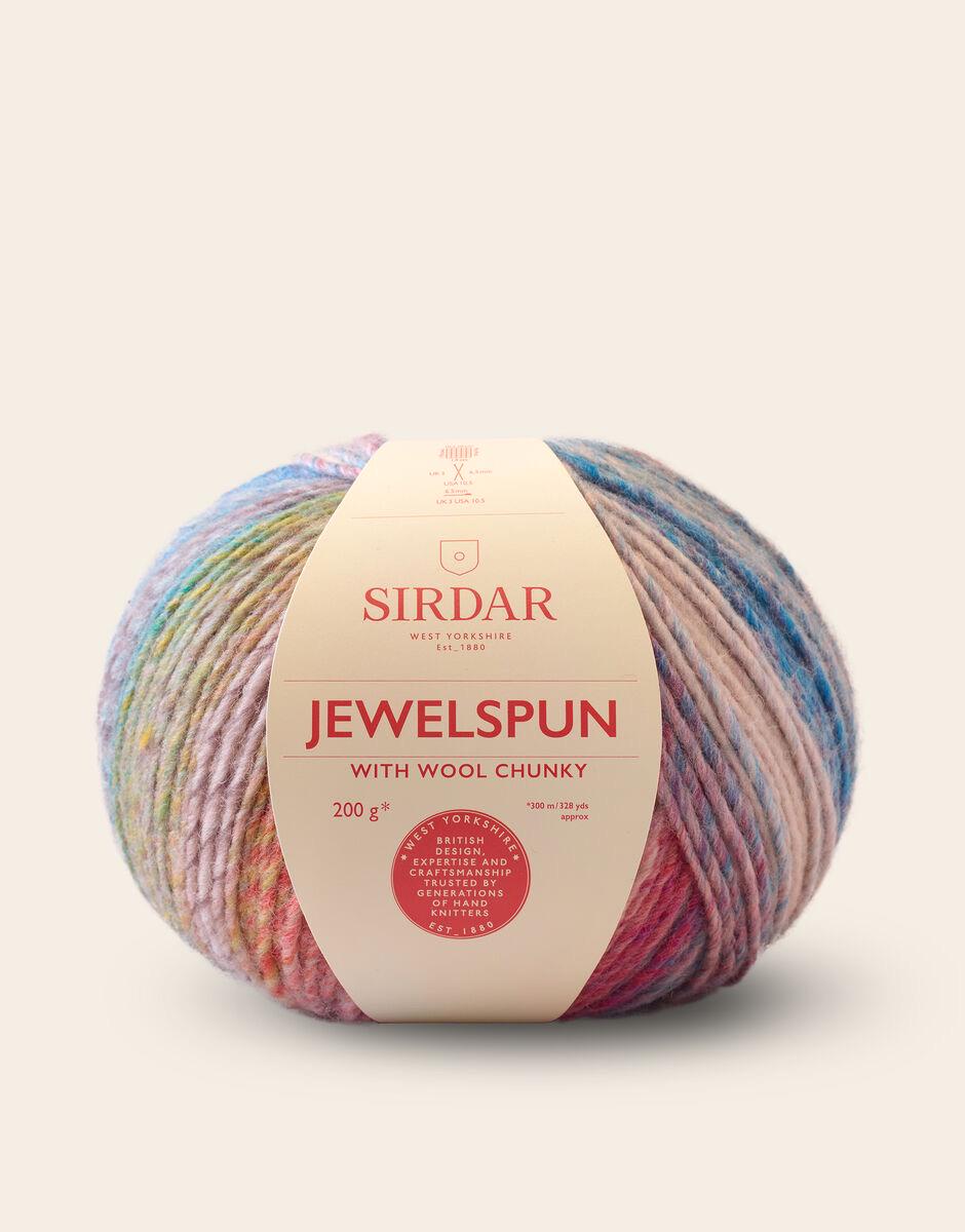 Sirdar Jewelspun with Wool 200g in 201 Emerald, 203 Mother of Pearl, Crystal Sea and 208 Sea Anemone