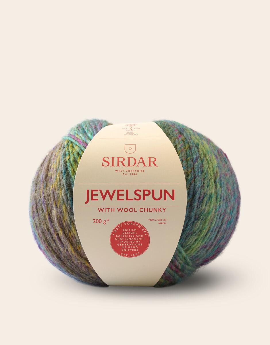 Sirdar Jewelspun with Wool 200g in 201 Emerald, 203 Mother of Pearl, Crystal Sea and 208 Sea Anemone