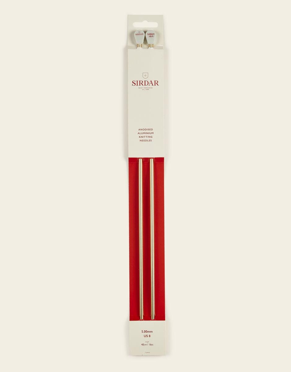 SIRDAR Single Point Anodised Aluminium Rose gold knitting needles in sizes 3.50mm, 4.00mm, 5.00mm, 6.00mm, 7.00mm and 8.00mm