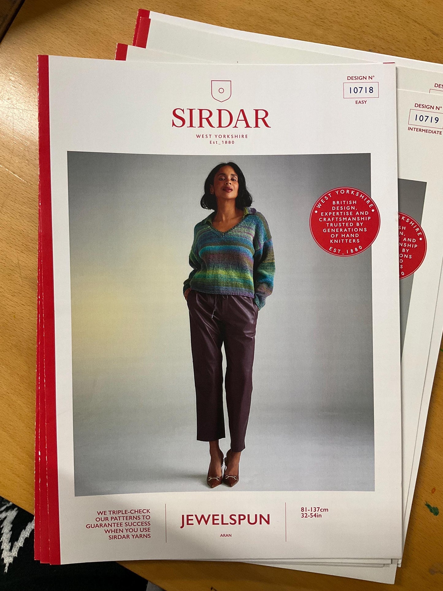 Sirdar Jewelspun Aran Knitting Patterns styles 10718, 10719, 10720, 10727 and 10729. Cardigan patterns, Snood pattern.