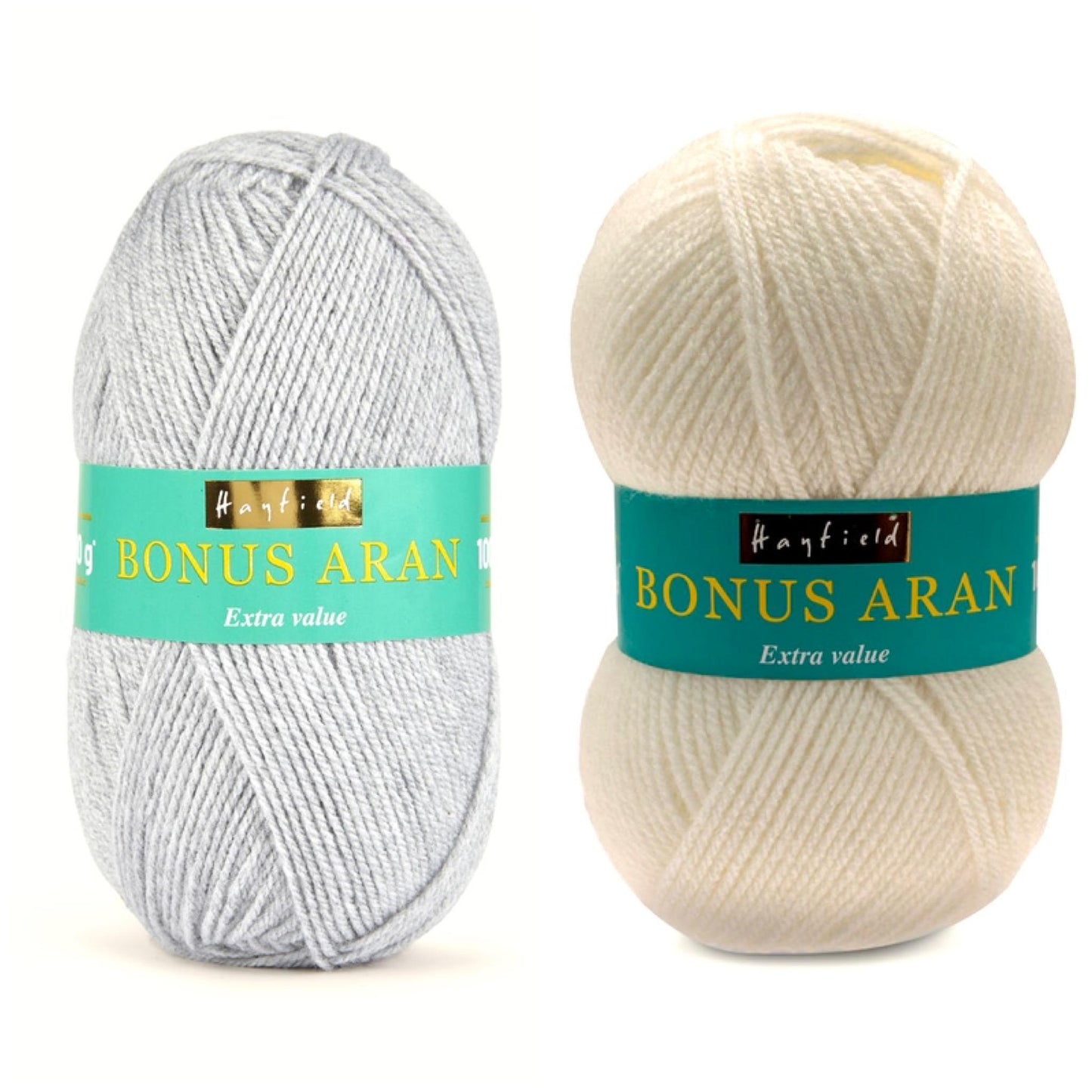 Hayfield Bonus Aran F236 100g Extra Value Acrylic Wool in Colours 812 Cream and 814 Light Grey Mix