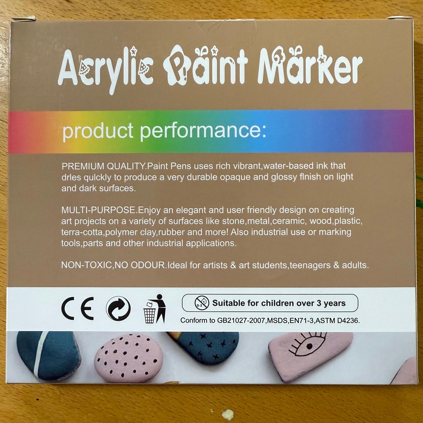 Maisie Gray Acrylic Paint Markers 12 colours. Suitable for glass, stone, ceramic and shell etc.