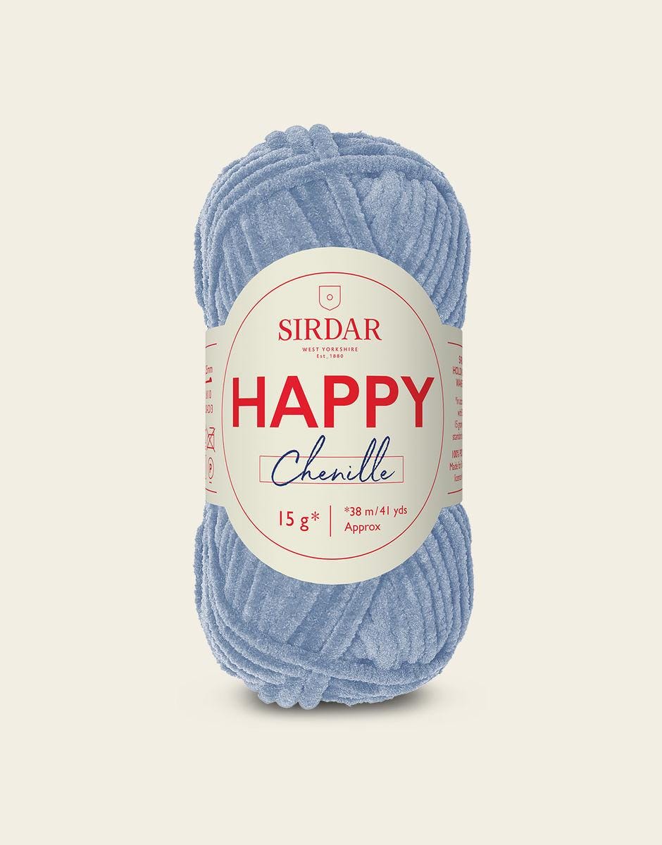 Sirdar Happy Chenille Yarn in tutti frutti 32, surfs up 30, red 34, lollipop 31, queenie 33 and twinkle 18.