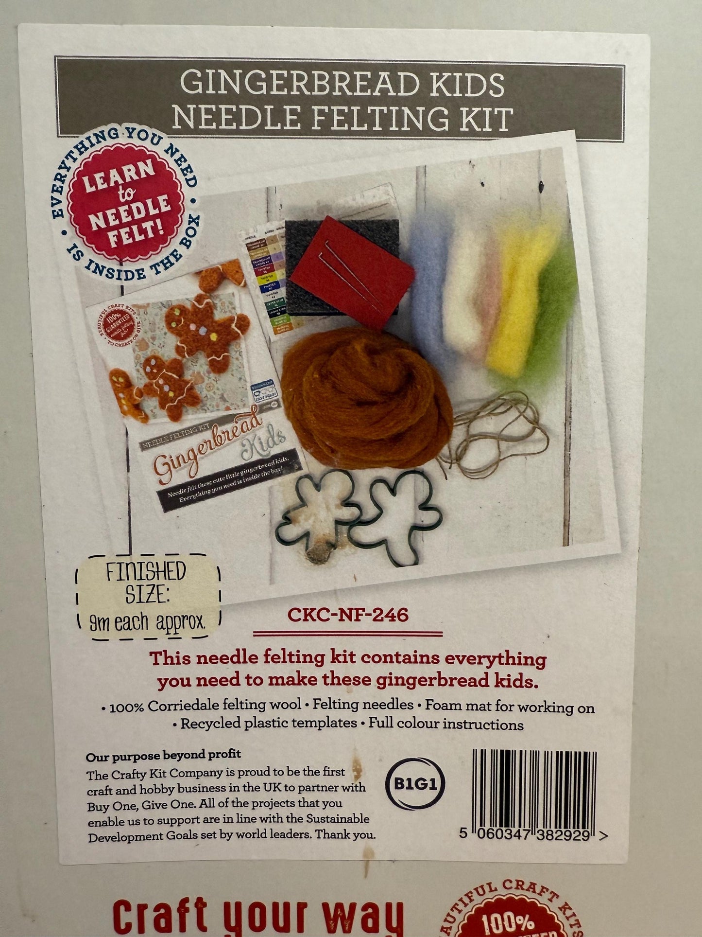 The Crafty Kit Co. Gingerbread Kids needle felting kit.